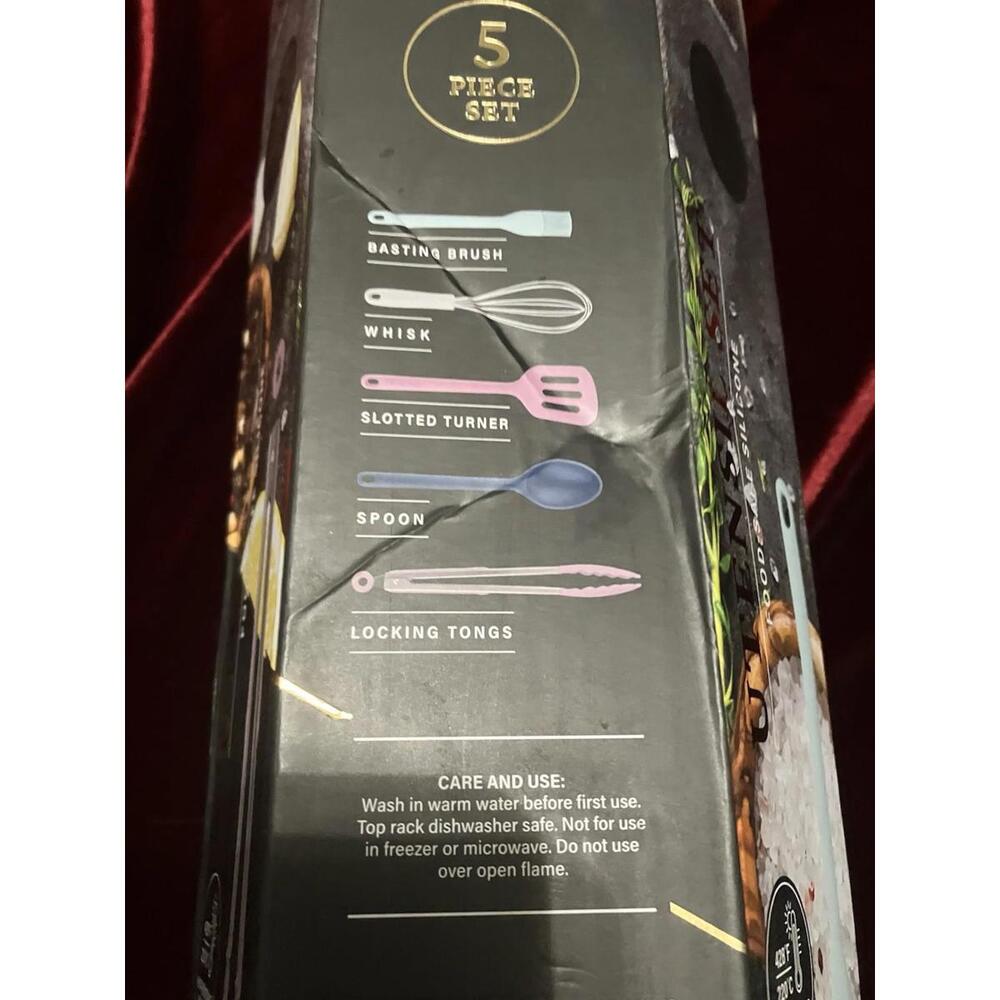 Thyme & Table Silicone Utensils 5 Piece Set Tongs, Brush, Whisk, Turner & Spoon - Picture 3 of 5